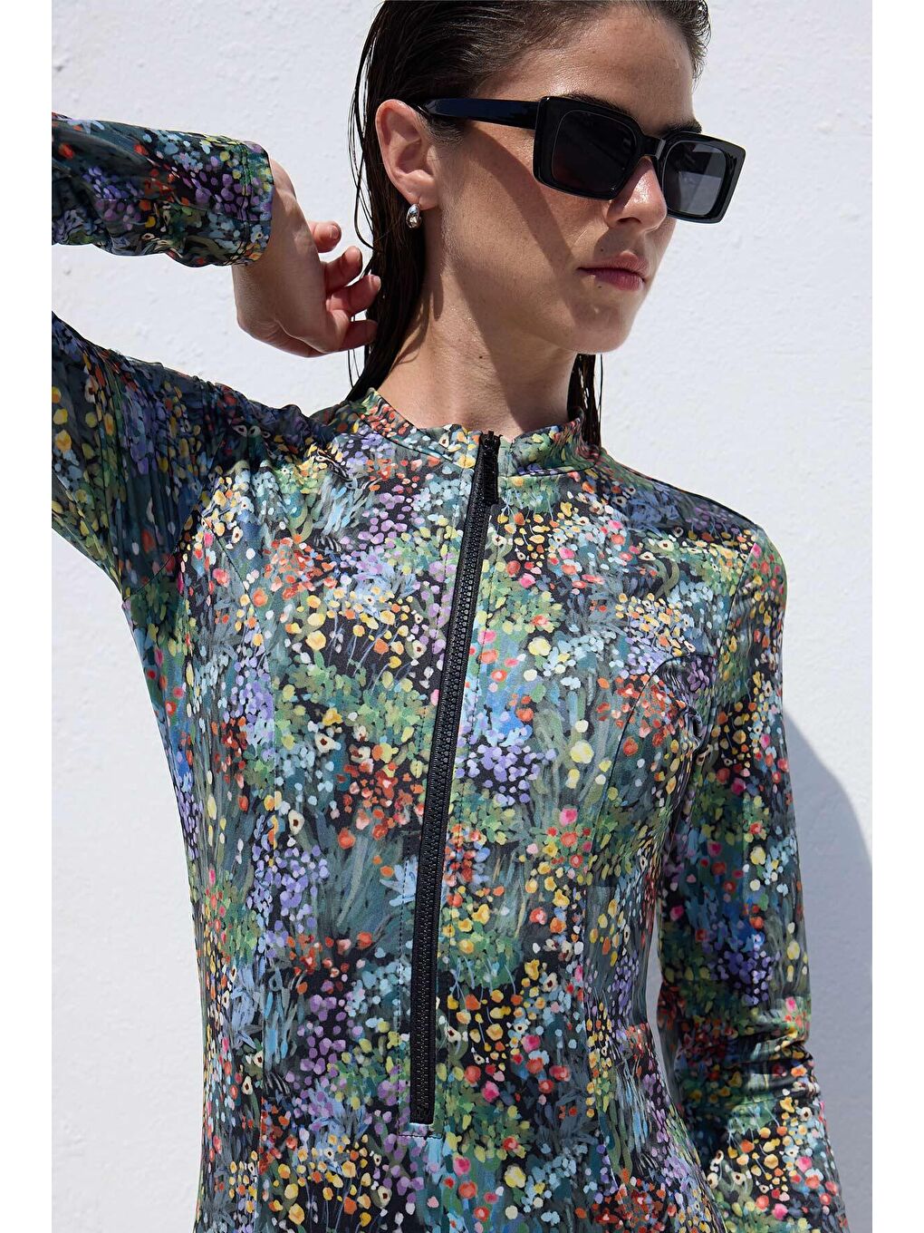 Karışık Desenli Fermuarlı Surf Mayo Tıny Flower-2