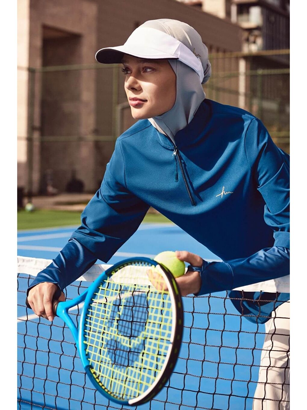 Petrol Active Uzun Kollu Yakası Fermuarlı Mavi Tesettür Antrenman Tişörtü Act-9-3