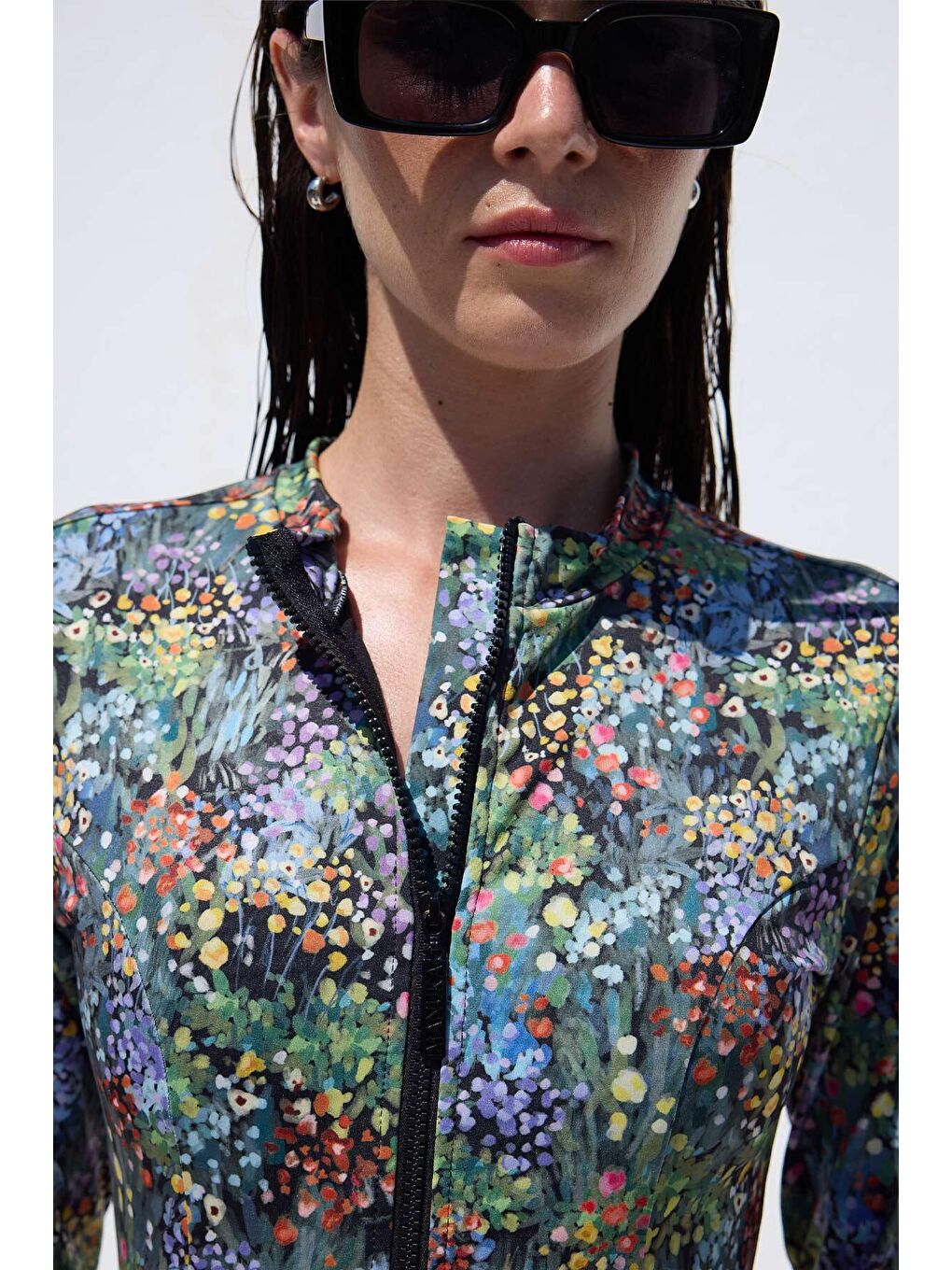 Karışık Desenli Fermuarlı Surf Mayo Tıny Flower-3