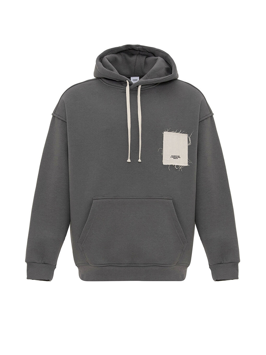 VAMOSCLO Füme Etiket Detaylı Oversize Kapüşonlu Erkek Sweatshirt