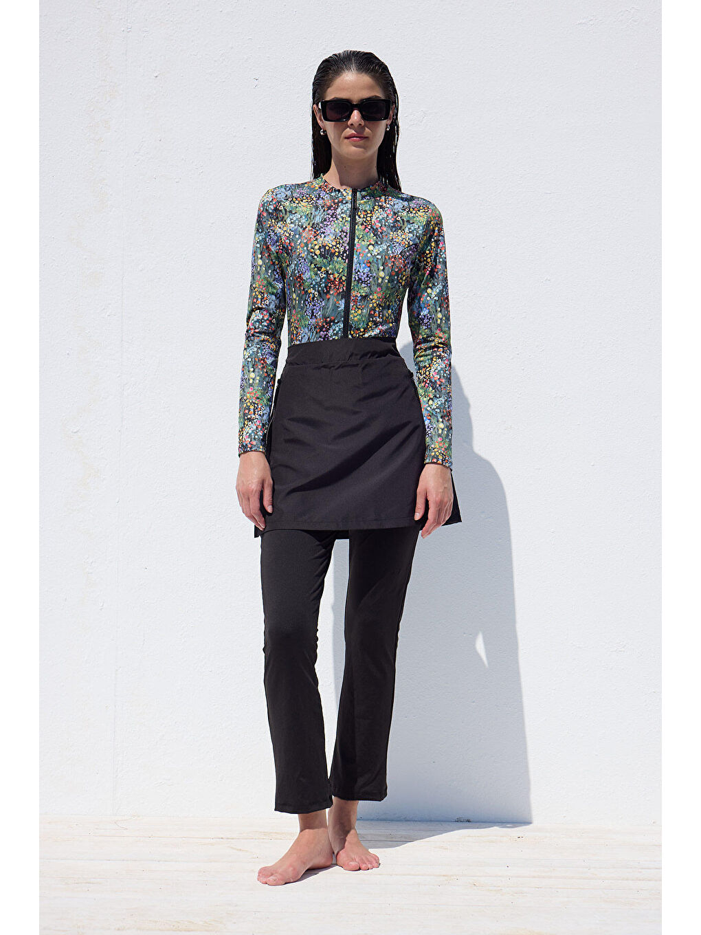 Karışık Desenli Fermuarlı Surf Mayo Tıny Flower-4