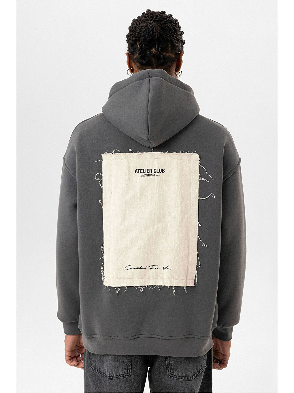 VAMOSCLO Füme Etiket Detaylı Oversize Kapüşonlu Erkek Sweatshirt - 2