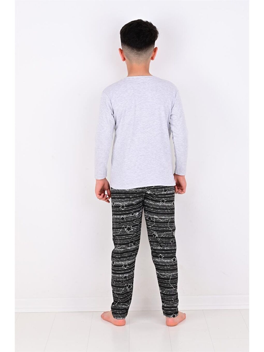 Gri Erkek Çocuk Pijama Takımı Moon Uzun Kollu Pamuklu-2