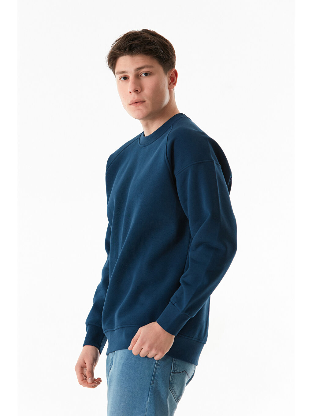 İndigo 3 İplik Basic Bisiklet Yaka Sweatshirt-1