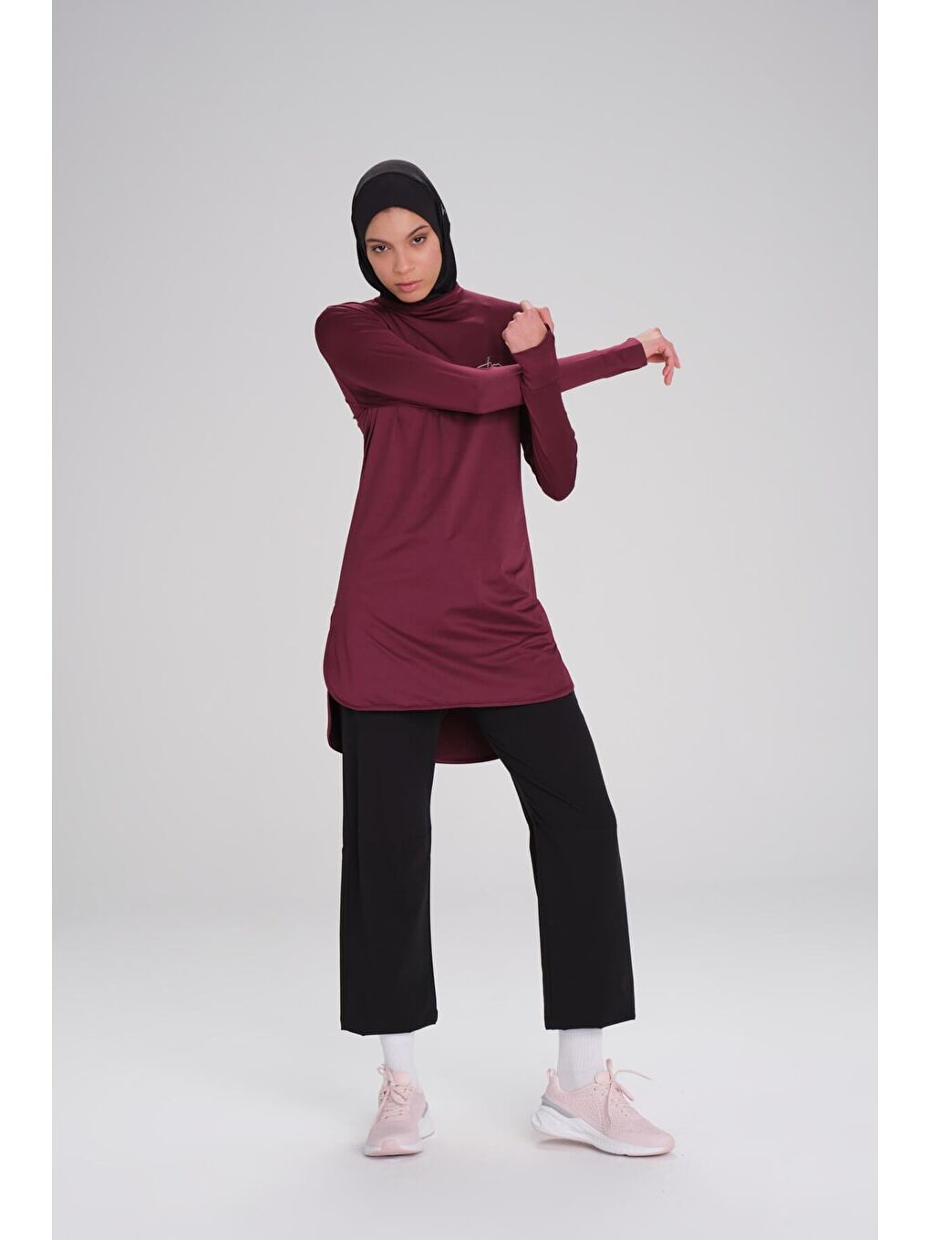 Active Uzun Kollu Bisiklet Yaka Mor Tesettür Antrenman Tişörtü Act-8-7