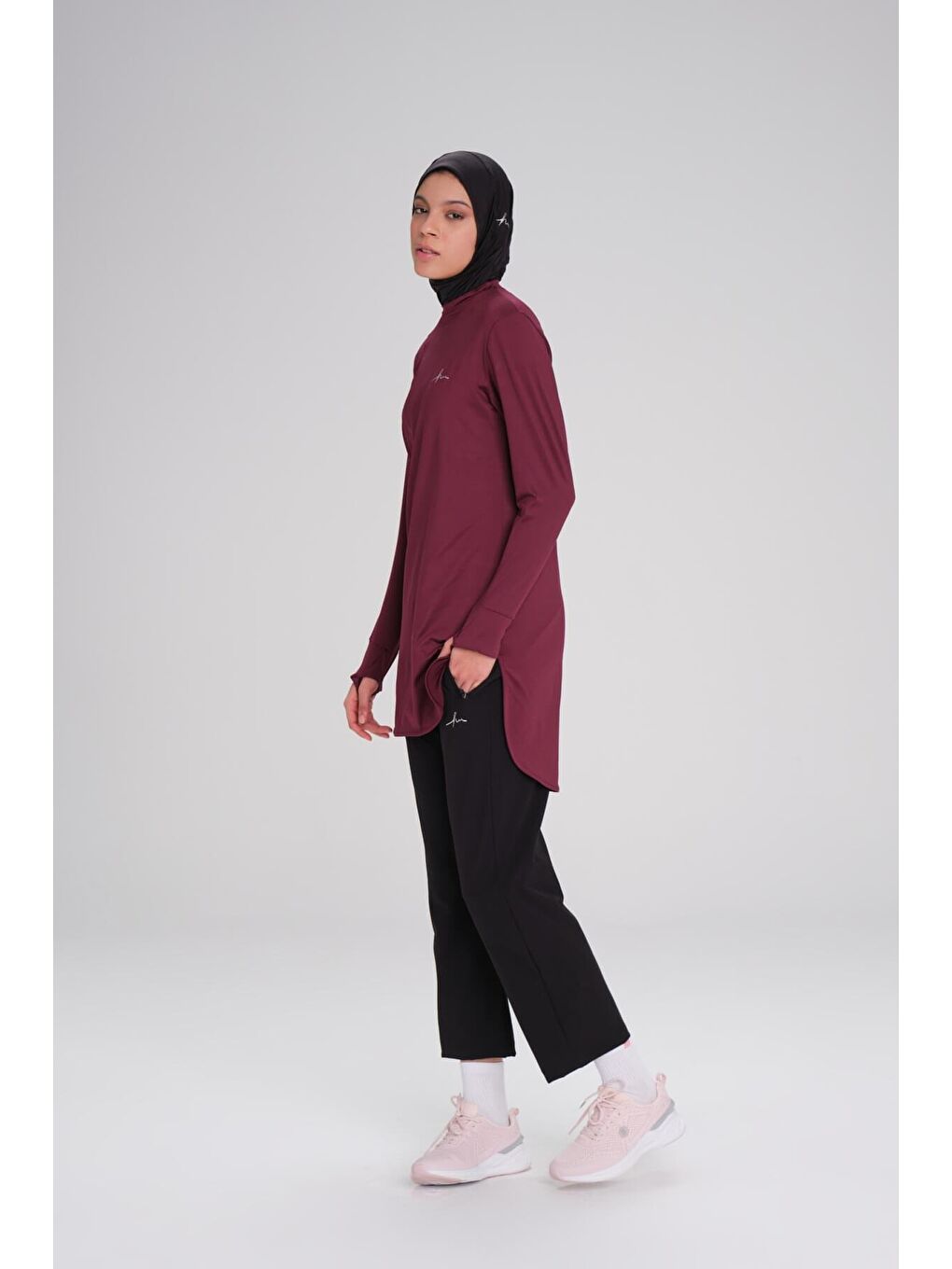 Active Uzun Kollu Bisiklet Yaka Mor Tesettür Antrenman Tişörtü Act-8-8