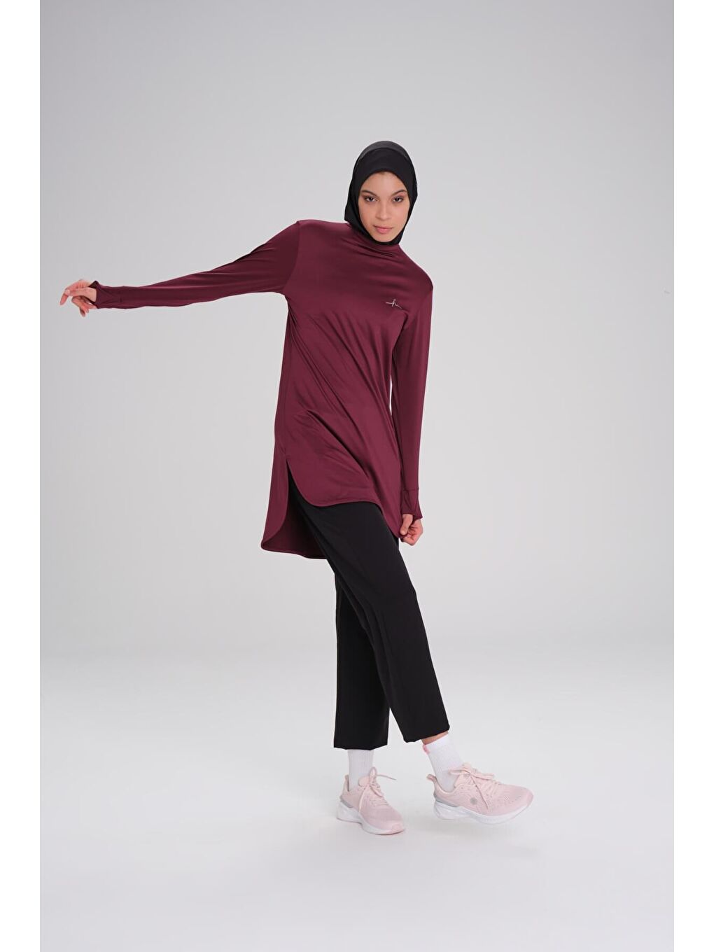Active Uzun Kollu Bisiklet Yaka Mor Tesettür Antrenman Tişörtü Act-8-9