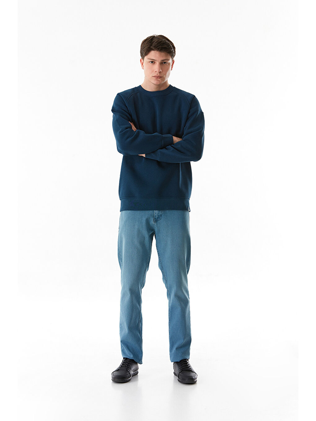 İndigo 3 İplik Basic Bisiklet Yaka Sweatshirt-3