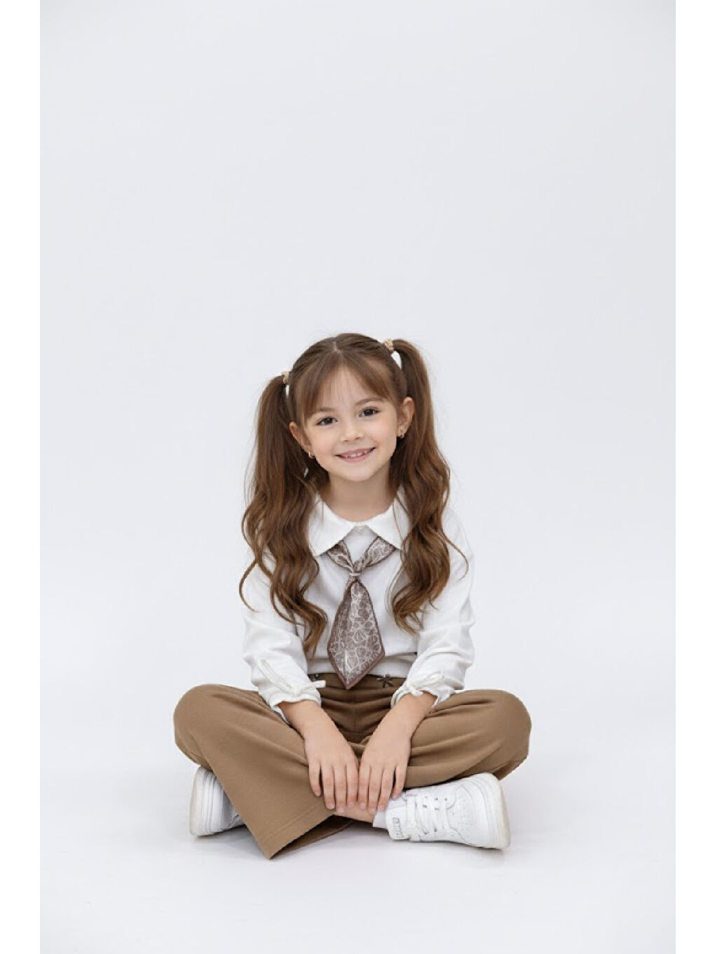 Kahverengi Kız Çocuk Saten Fular Detaylı Alt-Üst Takım 4-14 Yaş 12518HC-2