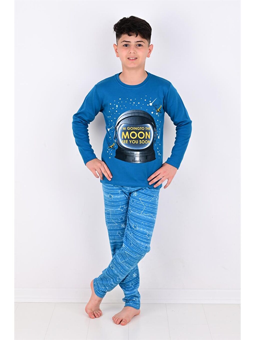 Lacivert Erkek Çocuk  Pijama Takimi Moon Uzun Kollu 1008 Pamuklu