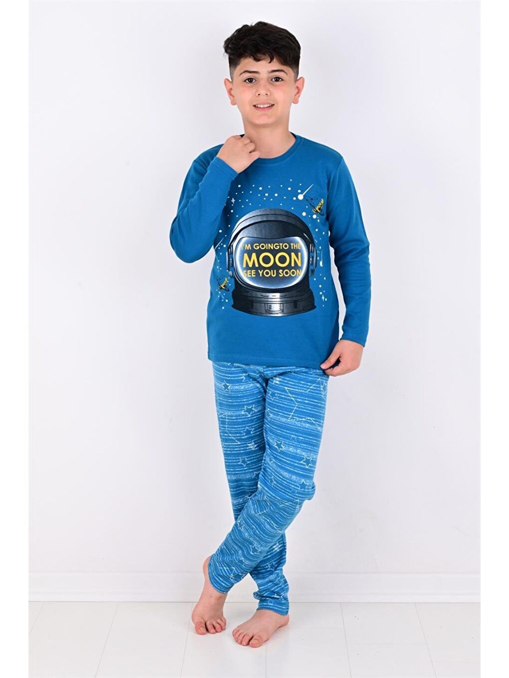 Lacivert Erkek Çocuk  Pijama Takimi Moon Uzun Kollu 1008 Pamuklu-1