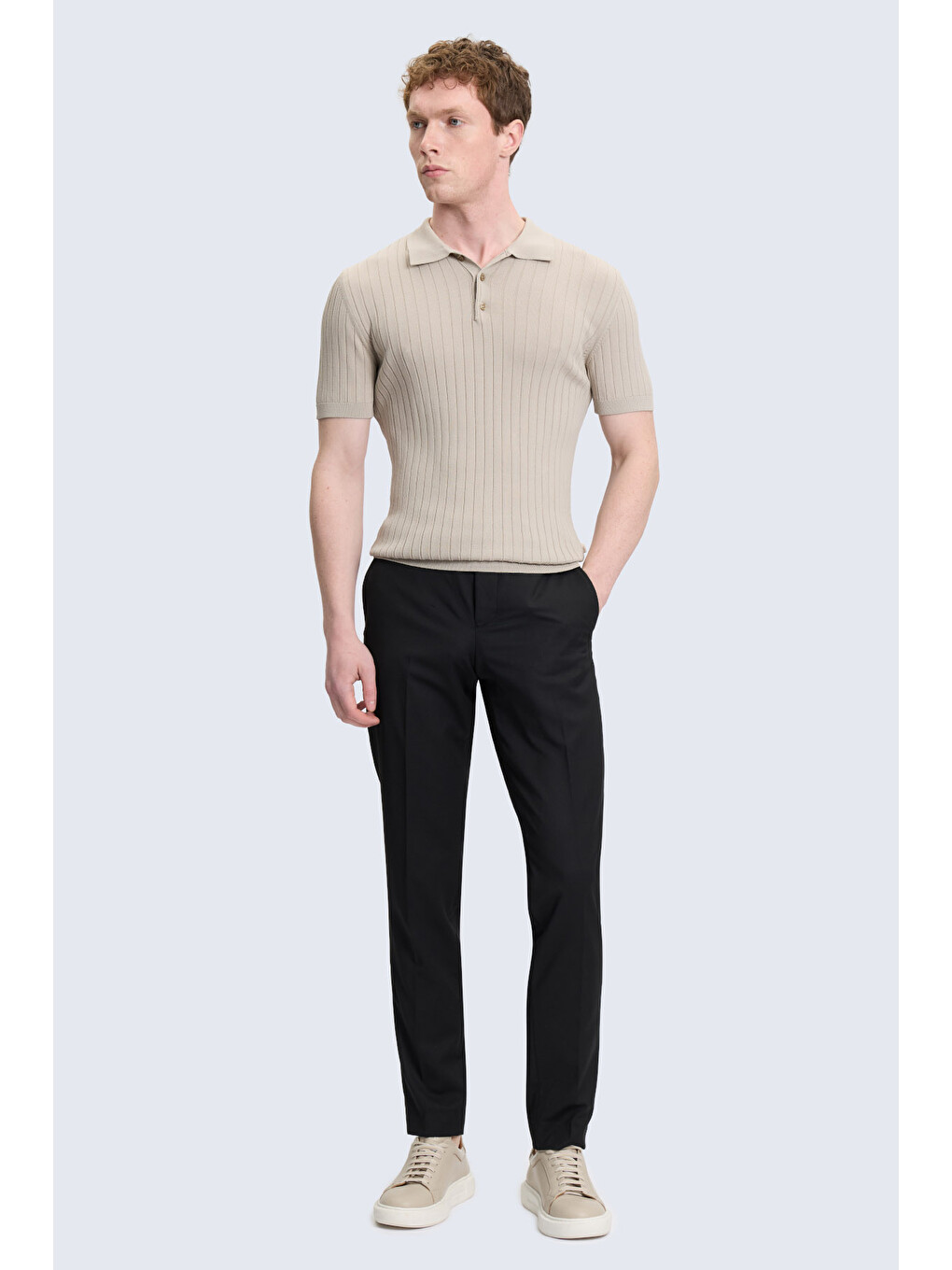 Bej Regular Fit Polo Yaka Rayon Tişört-1