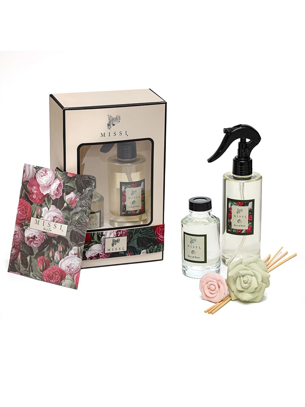 Bordo Kiss of Rose Hediye Seti (Oda kokusu-Oda spreyi-Kokulu zarf)
