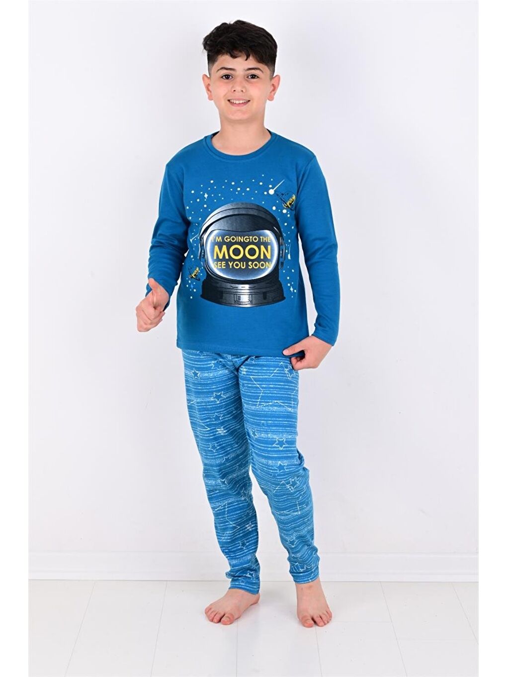 Lacivert Erkek Çocuk  Pijama Takimi Moon Uzun Kollu 1008 Pamuklu-3