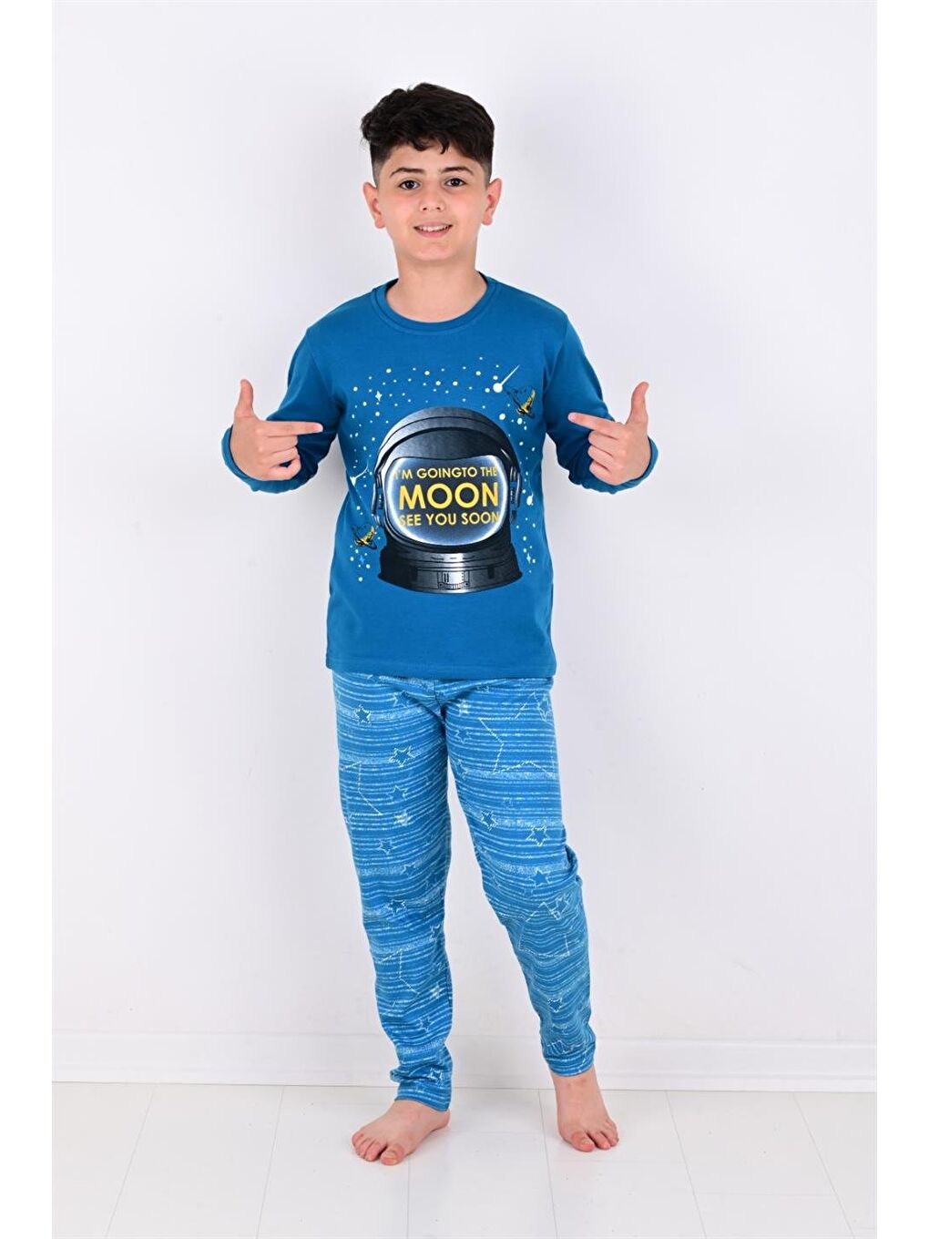 Lacivert Erkek Çocuk  Pijama Takimi Moon Uzun Kollu 1008 Pamuklu-4