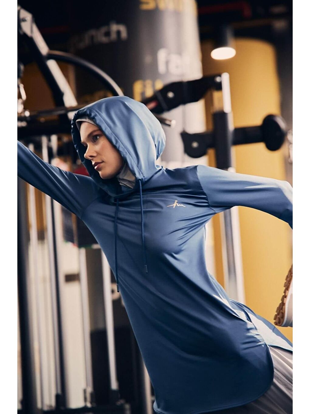 Petrol Active Uzun Kollu Kapüşonlu Mavi Tesettür Antrenman Tişörtü Act 6-1