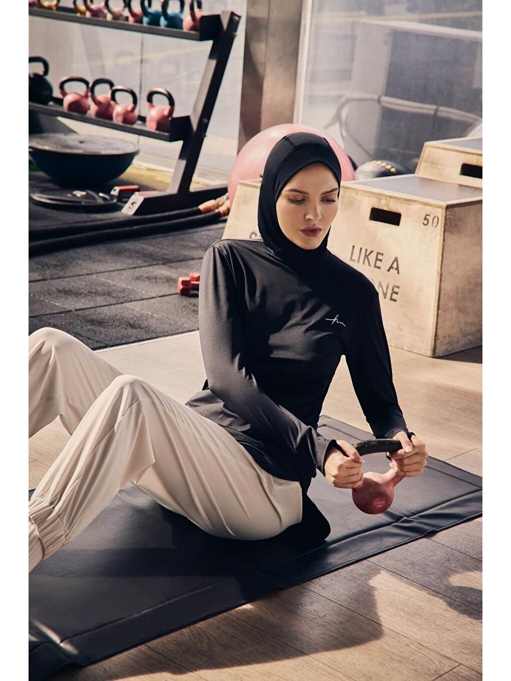 Active Uzun Kollu Bisiklet Yaka Siyah Tesettür Antrenman Tişörtü Act-8-1