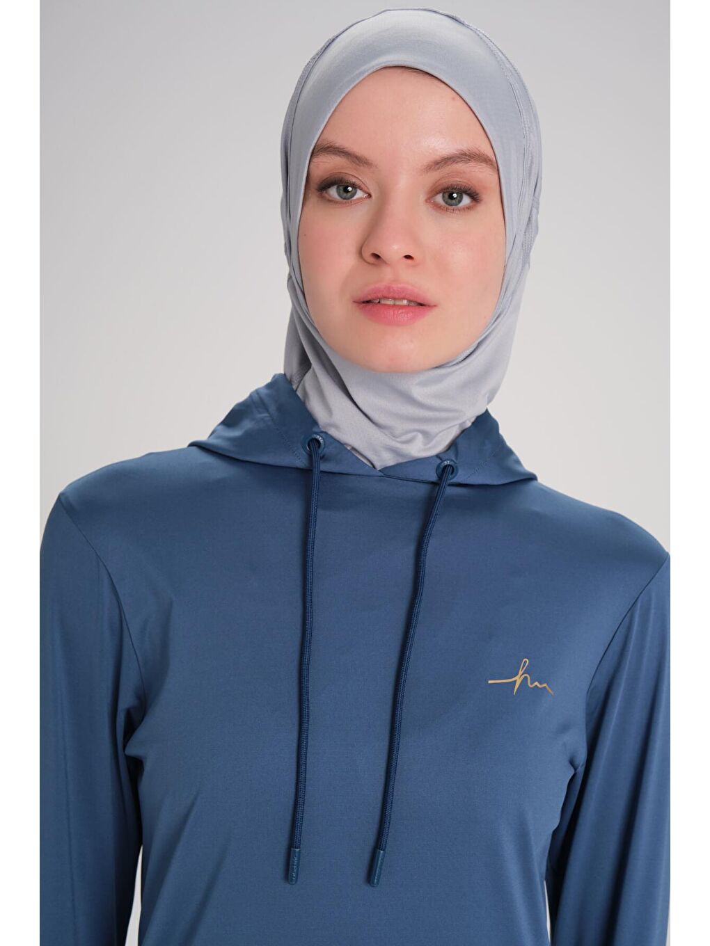 Petrol Active Uzun Kollu Kapüşonlu Mavi Tesettür Antrenman Tişörtü Act 6-3