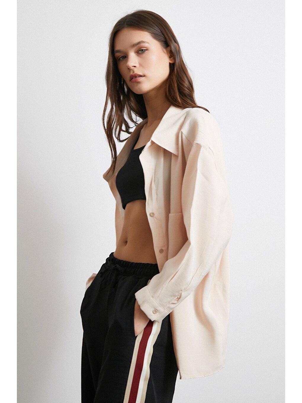 Beli Lastikli Çift Şeritli Pantolon Siyah-2