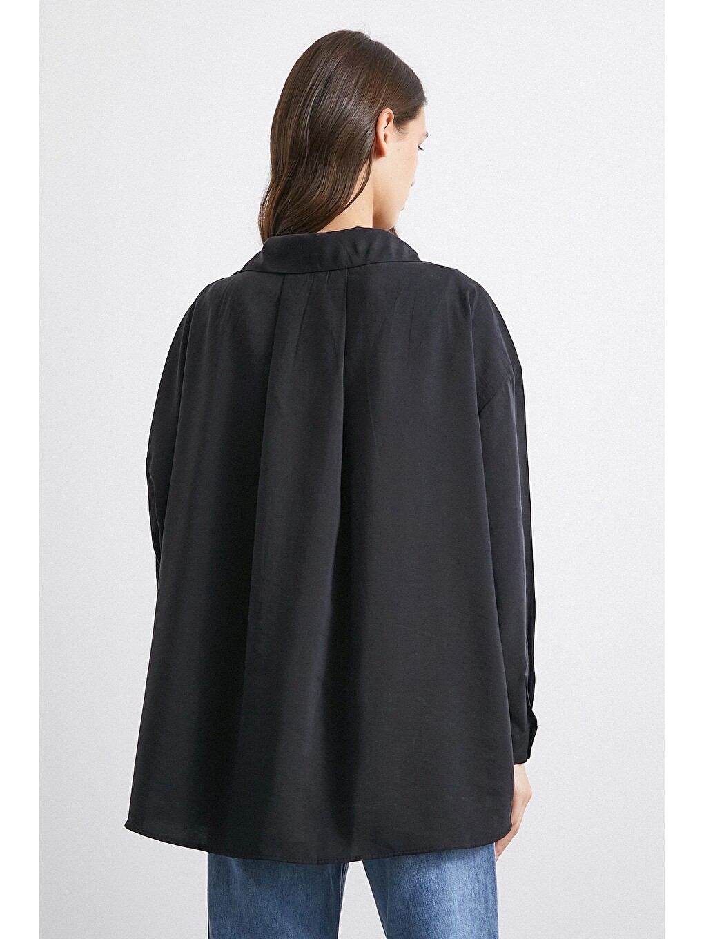 Oversize Cepli Modal Gömlek Siyah-5