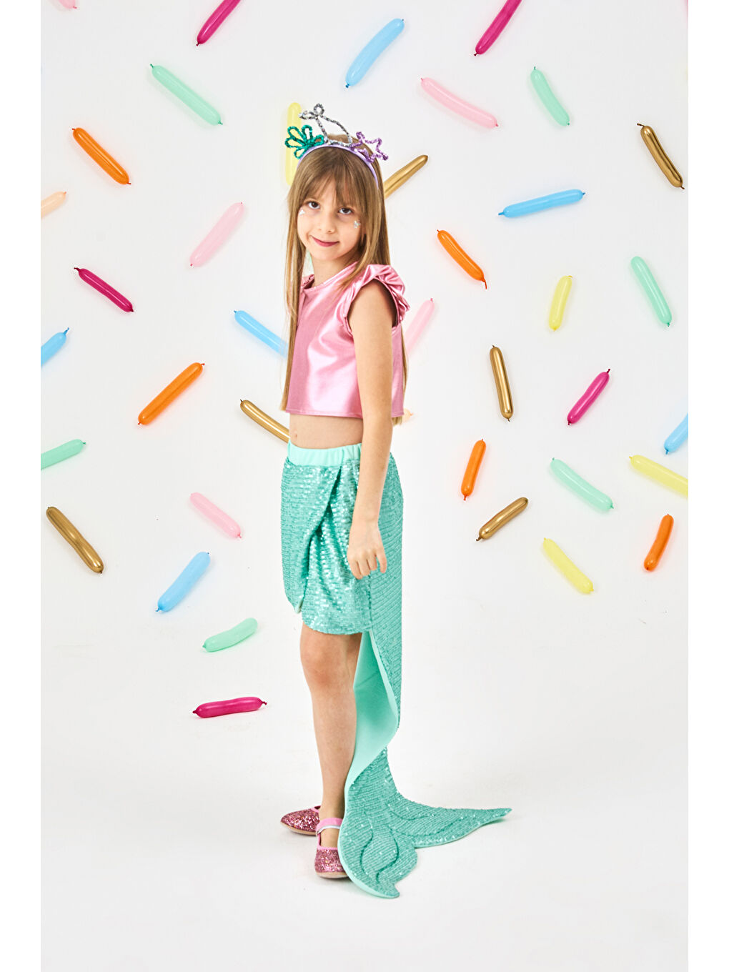 Yeşil Deniz Kızı Etekli Kız Çocuk İkili Takım - Liliana-1