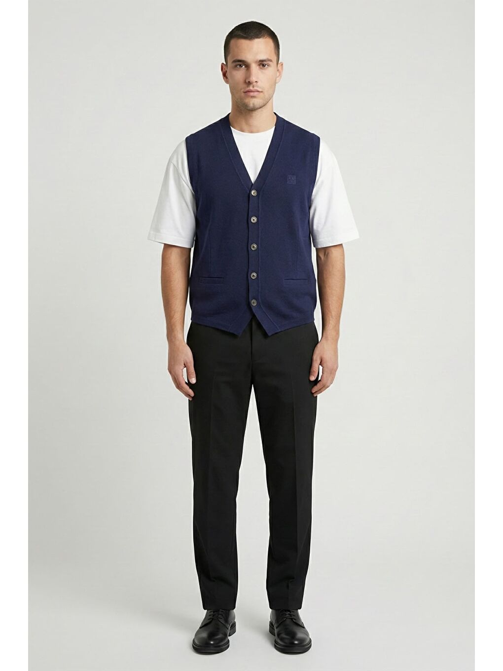 Giotelli Erkek Lacivert Standart Fit Yün Karışımlı Düğmeli Triko Süveter-1