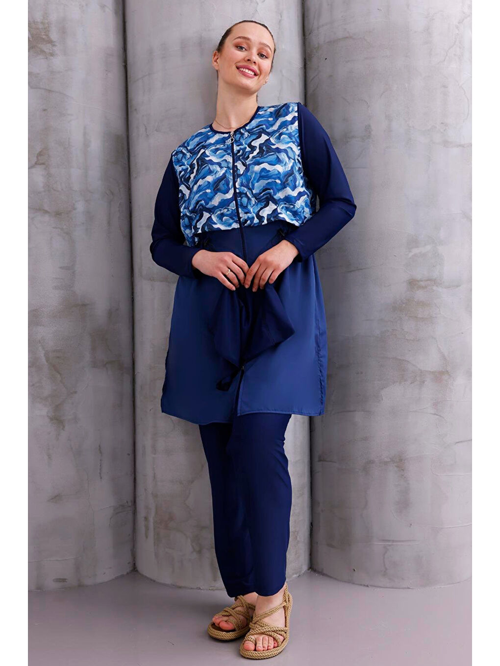 Mavi Büyük Beden Tam Kapalı Tesettür Mayo 2516 Gizem Granit Lacivert02