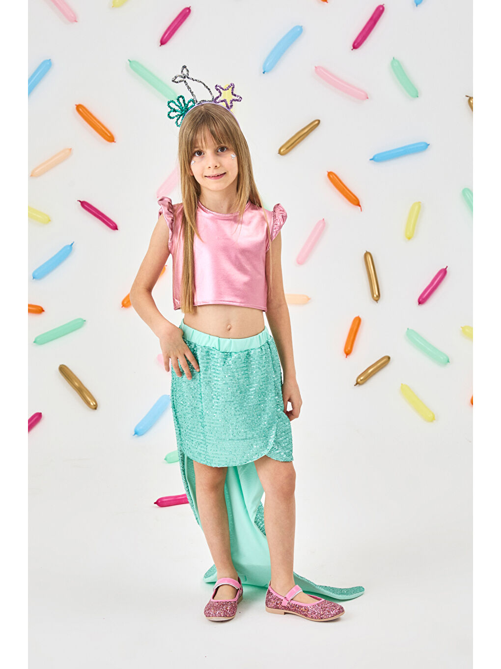 Yeşil Deniz Kızı Etekli Kız Çocuk İkili Takım - Liliana-2