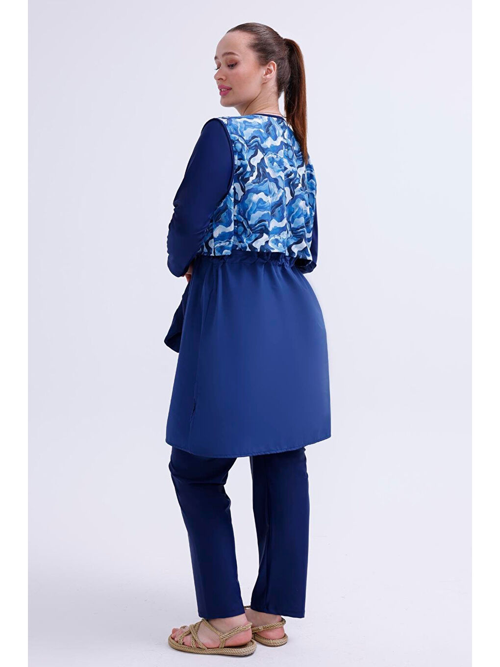 Mavi Büyük Beden Tam Kapalı Tesettür Mayo 2516 Gizem Granit Lacivert02-1