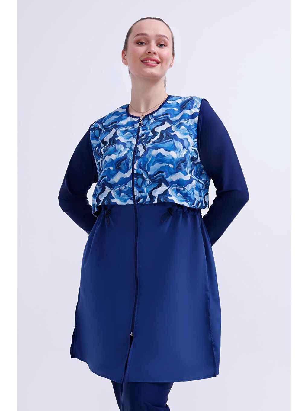 Mavi Büyük Beden Tam Kapalı Tesettür Mayo 2516 Gizem Granit Lacivert02-2