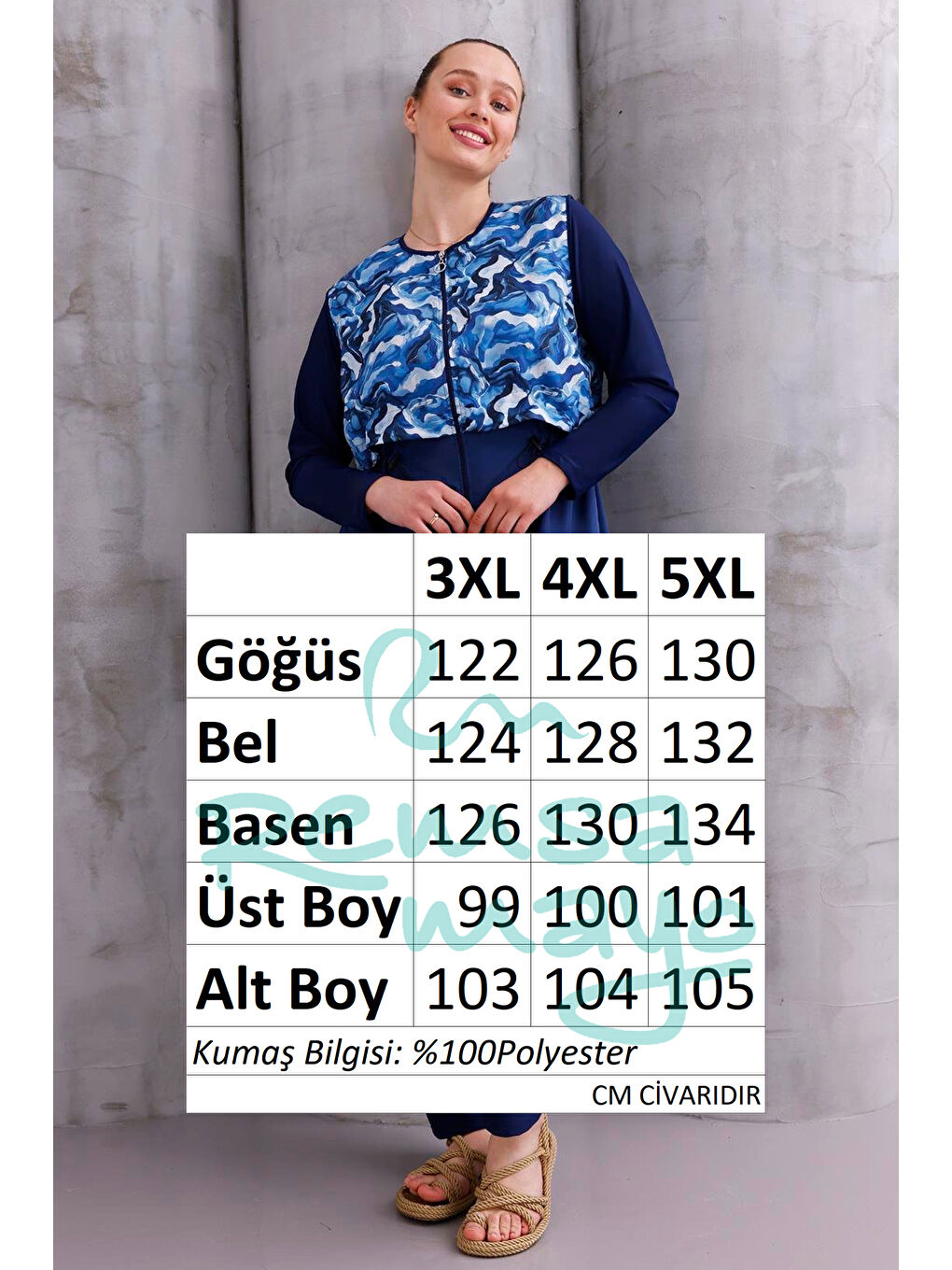 Mavi Büyük Beden Tam Kapalı Tesettür Mayo 2516 Gizem Granit Lacivert02-3