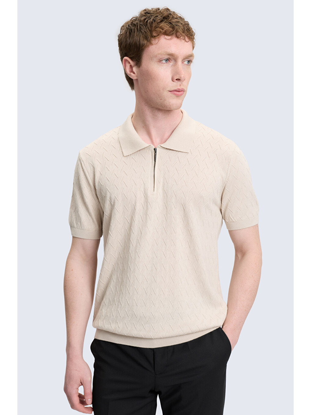 Bej Regular Fit Polo Yaka Pamuklu Tişört