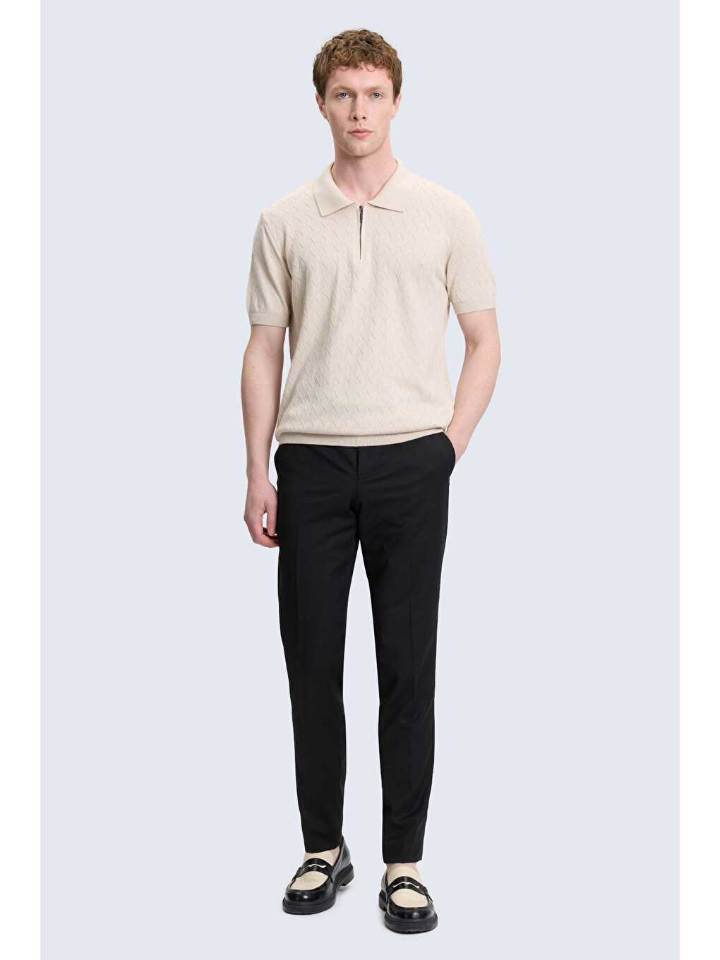 Bej Regular Fit Polo Yaka Pamuklu Tişört-1