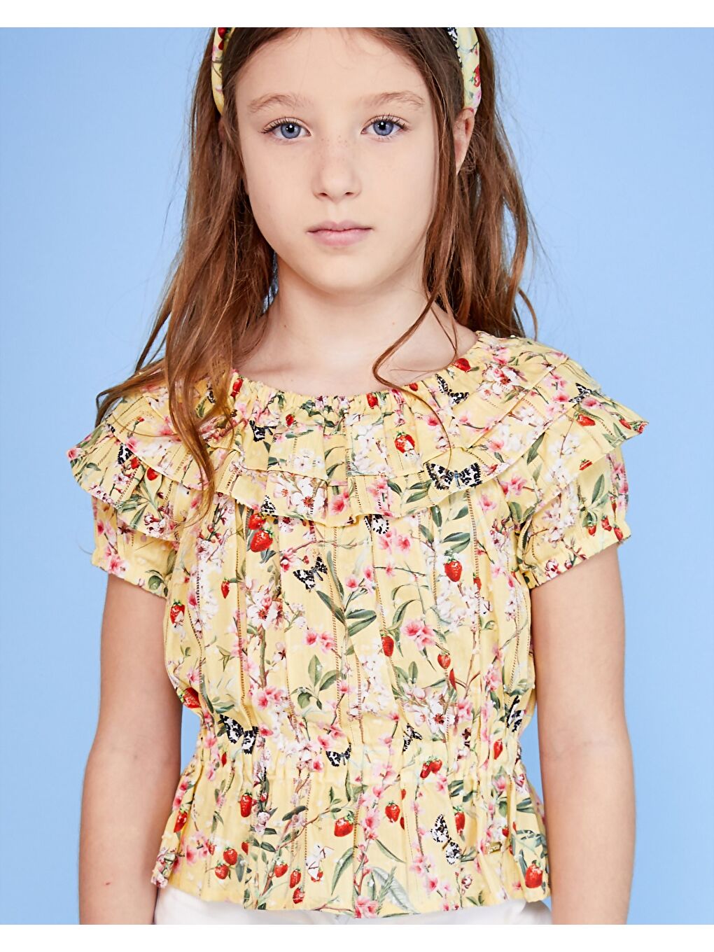 Kız Çocuk Kısa Kollu Bluz Sarı-1