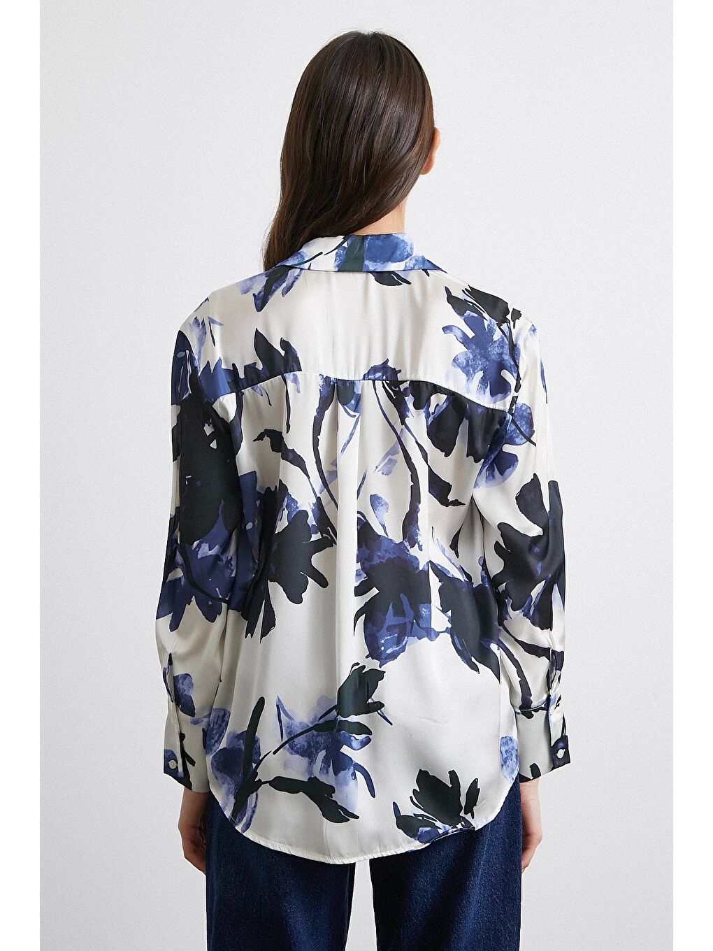 Saten Yüzeyli Desenli Gömlek Lacivert-2