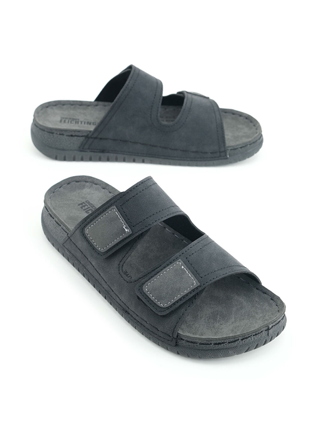 Gri Yazlık Erkek Suni Deri Rahat İç Taban İki Cırtlı Kemer Ayarlanabilir Günlük Terlik