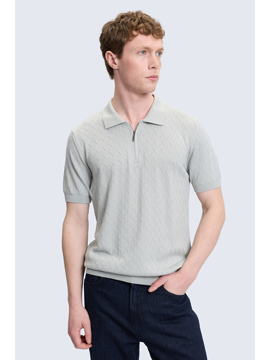 Gri Regular Fit Polo Yaka Pamuklu Tişört