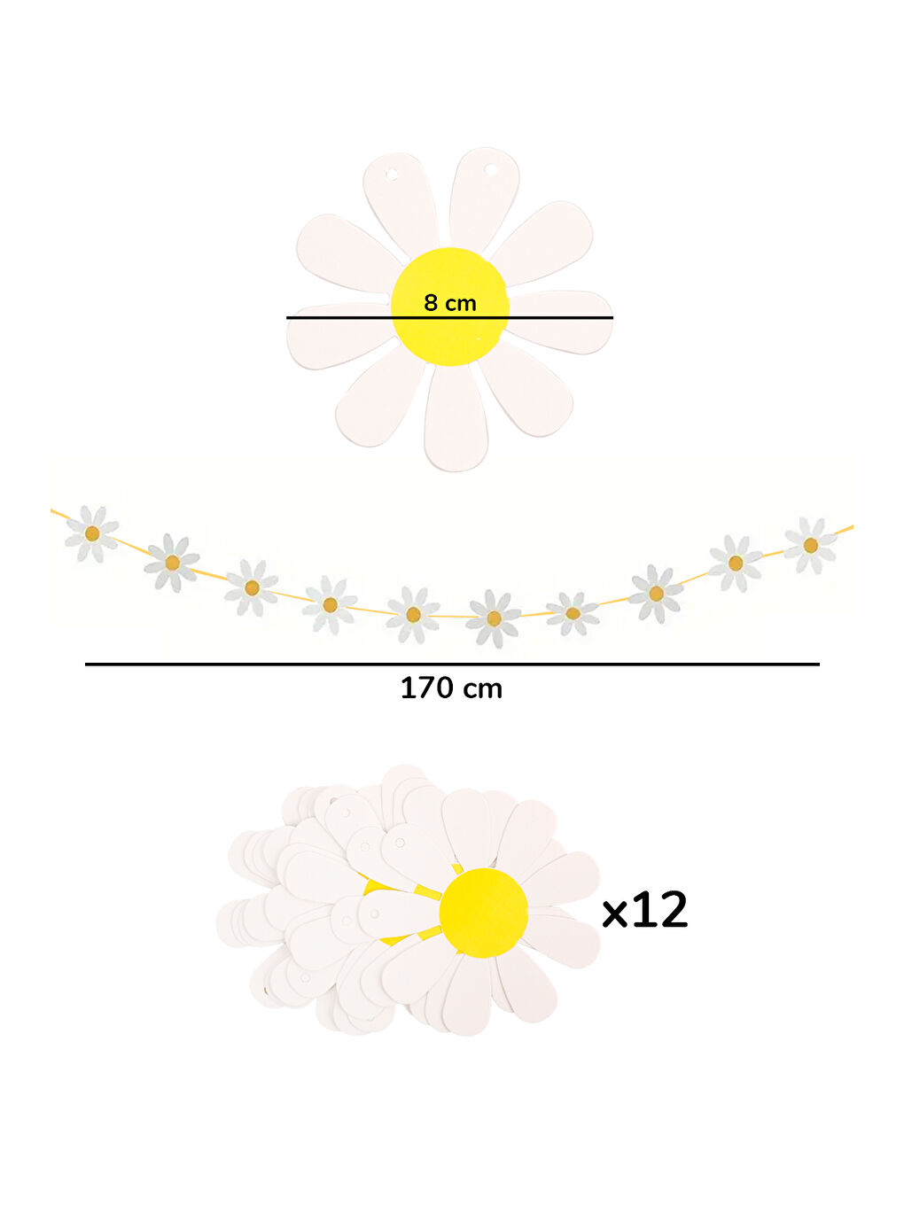 Beyaz Papatya Dekoratif Parti Banner-2