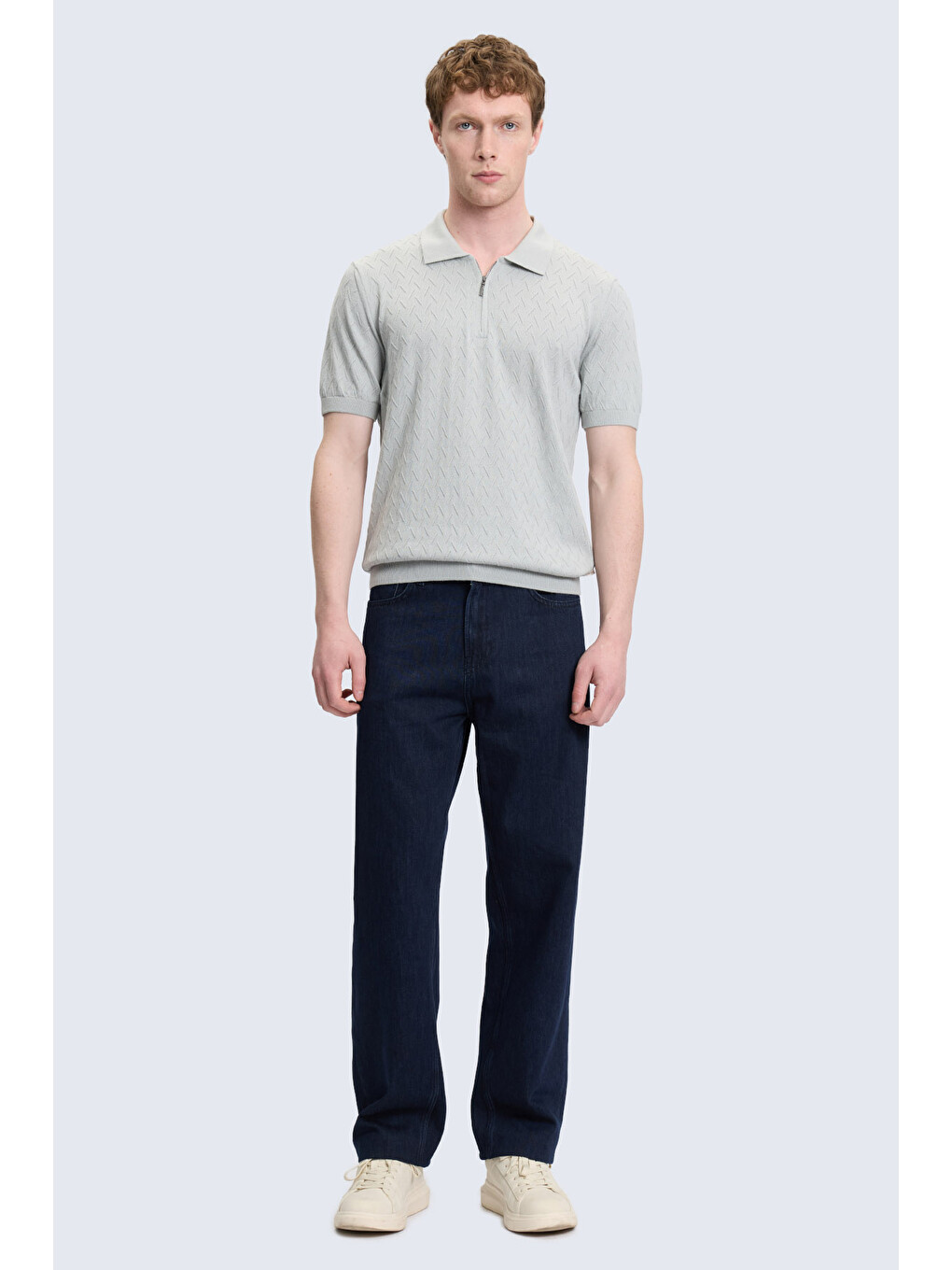 Gri Regular Fit Polo Yaka Pamuklu Tişört-1