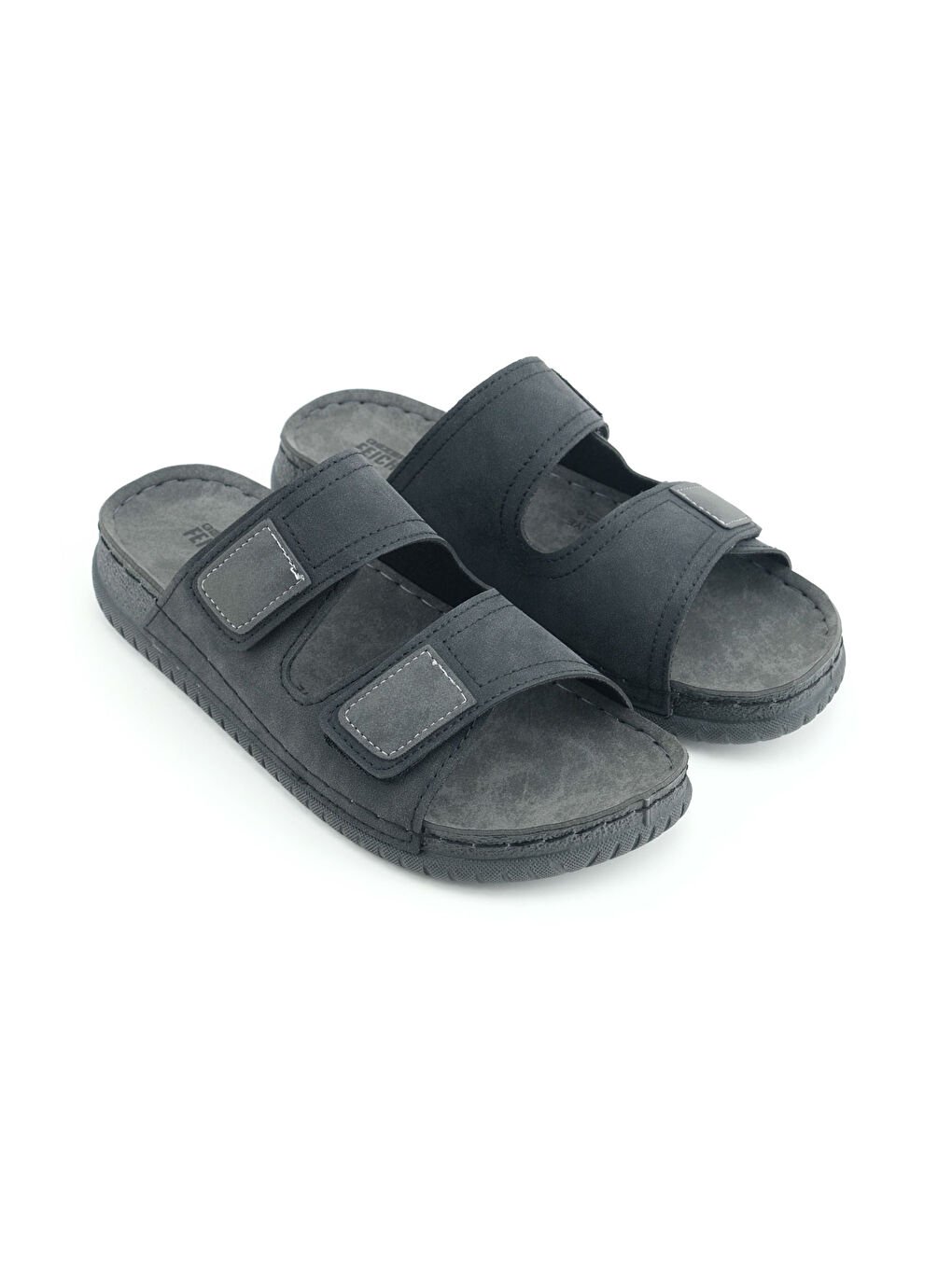 Gri Yazlık Erkek Suni Deri Rahat İç Taban İki Cırtlı Kemer Ayarlanabilir Günlük Terlik-2