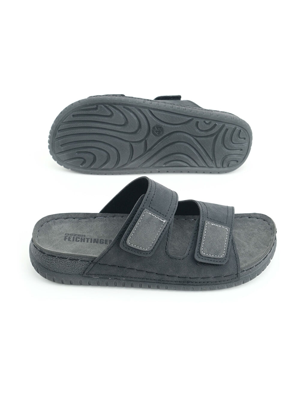 Gri Yazlık Erkek Suni Deri Rahat İç Taban İki Cırtlı Kemer Ayarlanabilir Günlük Terlik-4