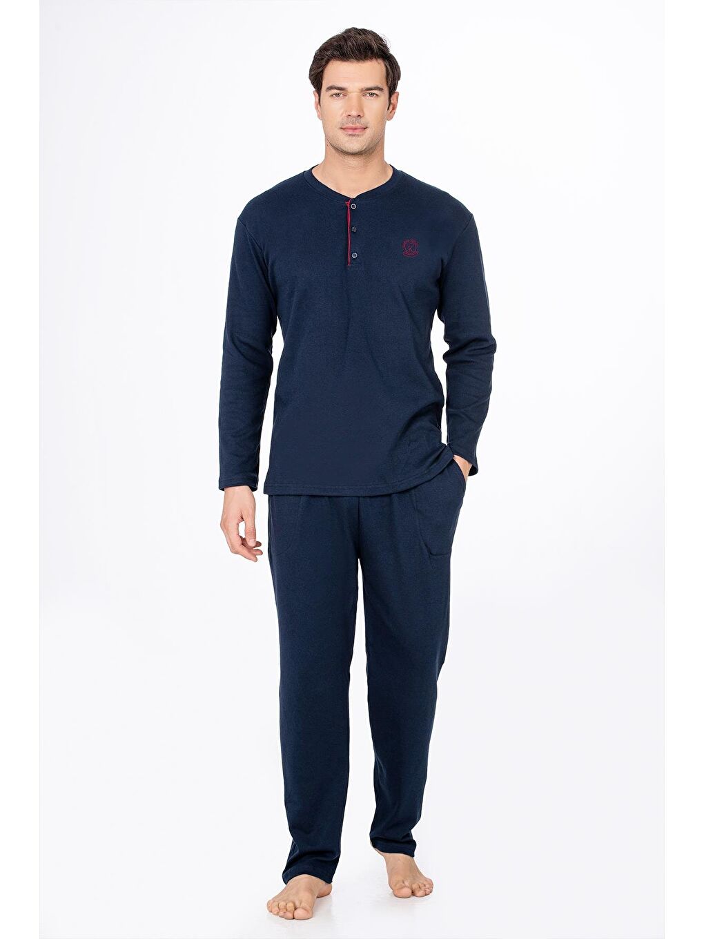 Erkek Düğmeli Yaka Pijama Takımı | Lacivert 031