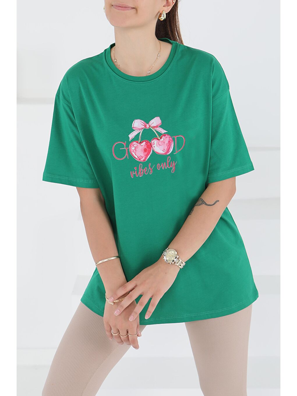 Baskılı Kısa Kollu T-Şhirt Yeşil - 27500