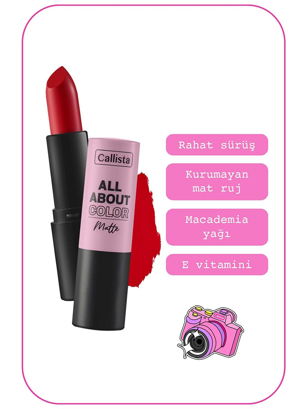 Callista Kırmızı All About Color Matte Lipstick Mat Görünümlü Ruj 506 Hot Girl Summer - Kırmızı - 1