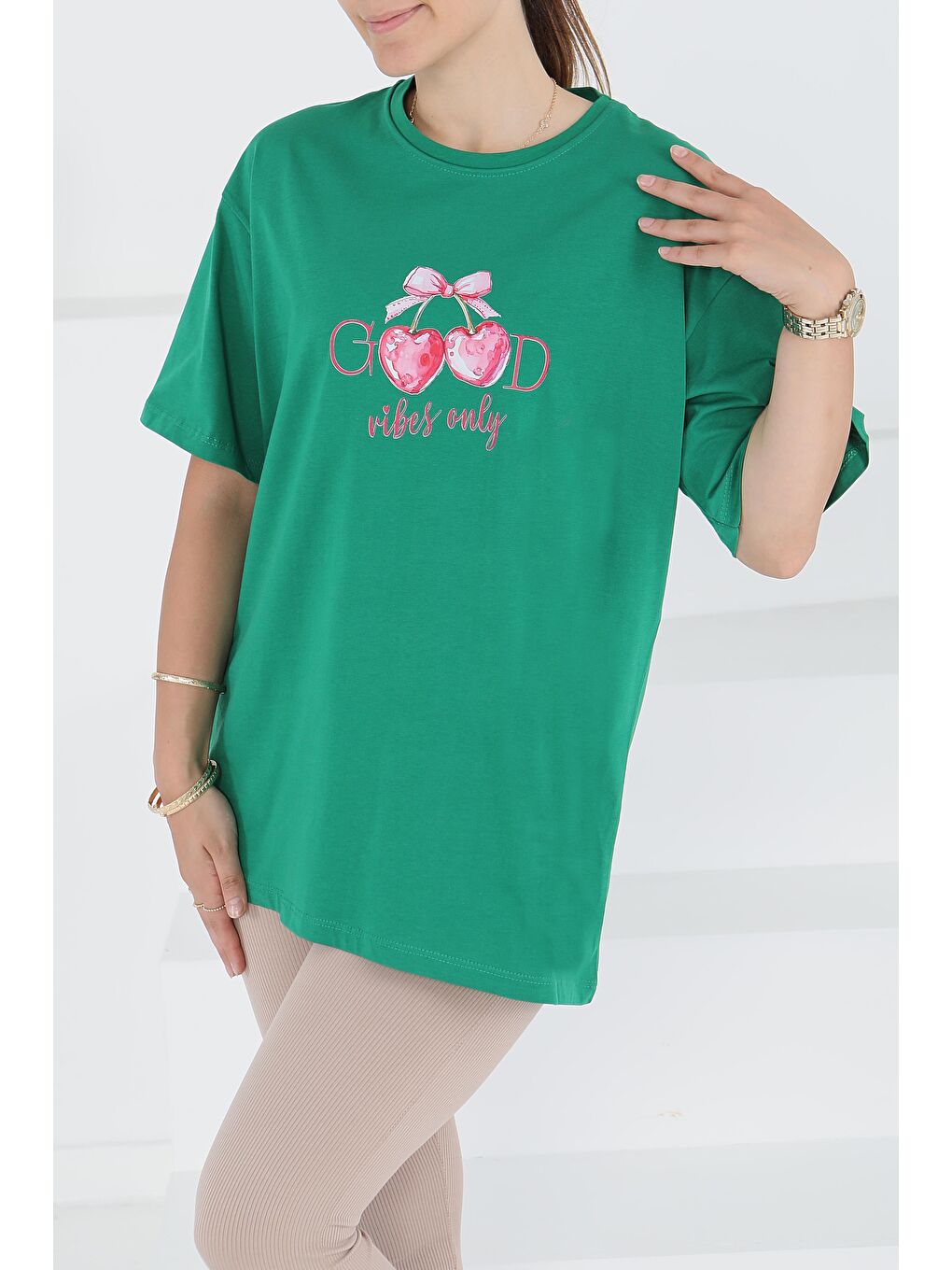 Baskılı Kısa Kollu T-Şhirt Yeşil - 27500-1