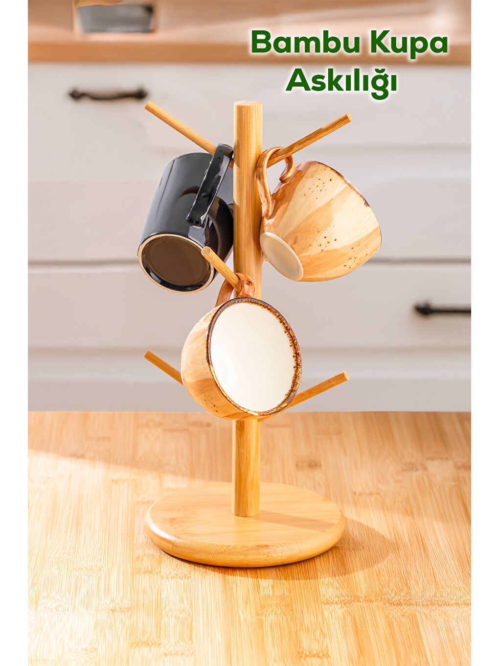 Kahverengi Bmb-110 Tezgah Üstü Bambu Kupa Askılığı
