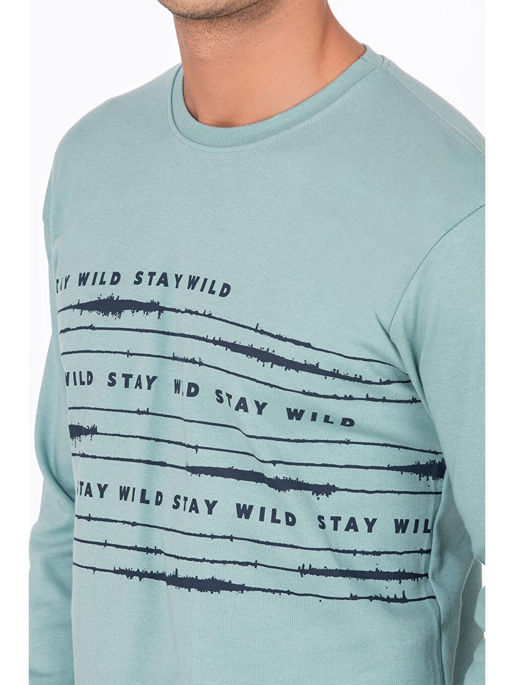 Turkuaz Erkek Stay Wild Baskılı Pamuklu Pijama Takımı | Su Yeşili 028-1
