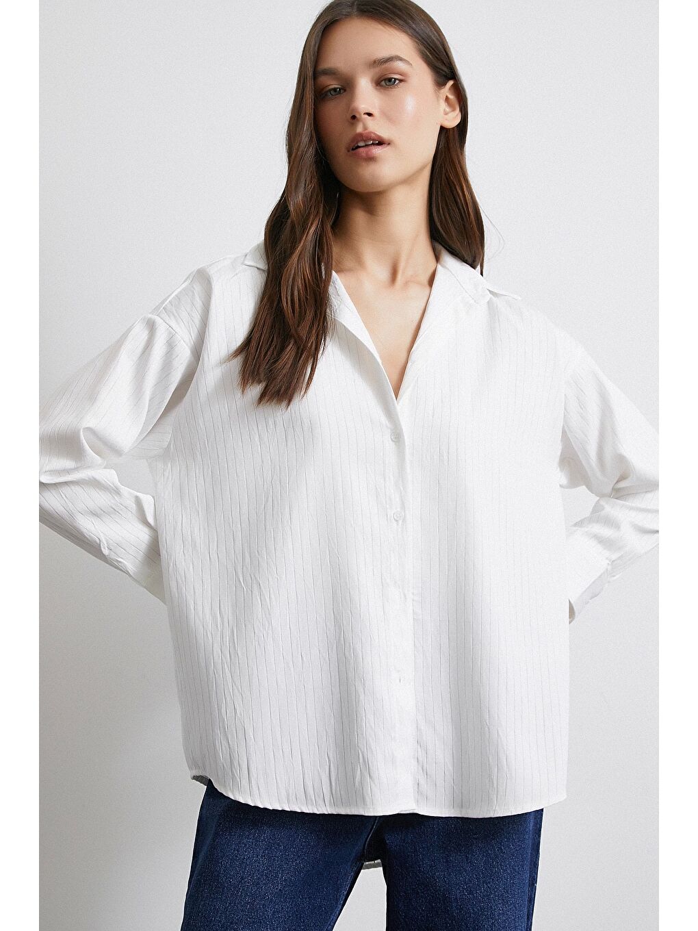 Diagonal Desen Gömlek Beyaz-2