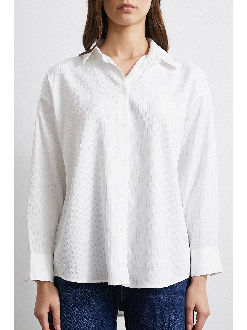 Diagonal Desen Gömlek Beyaz-4