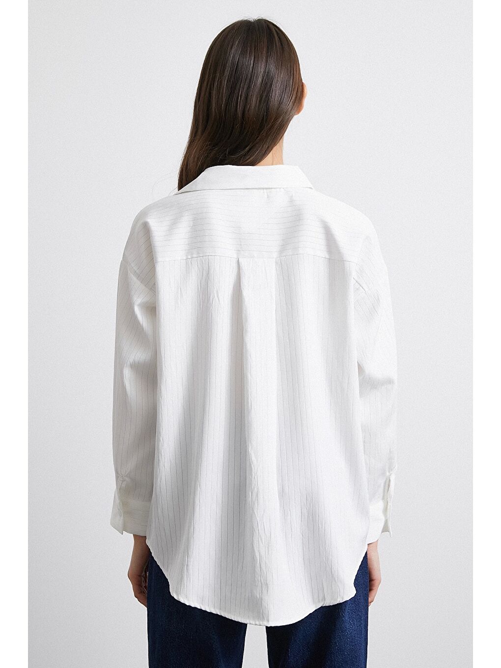 Diagonal Desen Gömlek Beyaz-5